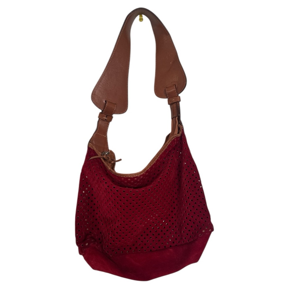 Vintage ESCADA SPORT Red Perforated Suede Hobo Bag Made in Italy w/Leather Pouch